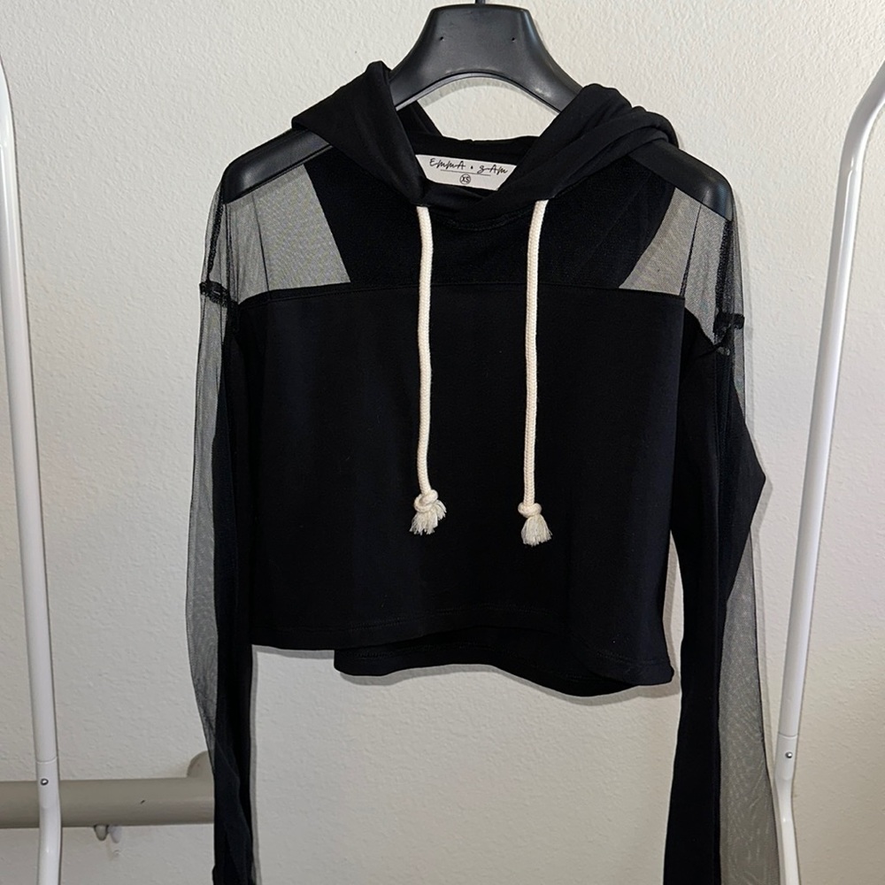 LF Emma & Sam black cropped sheer sweatshirt